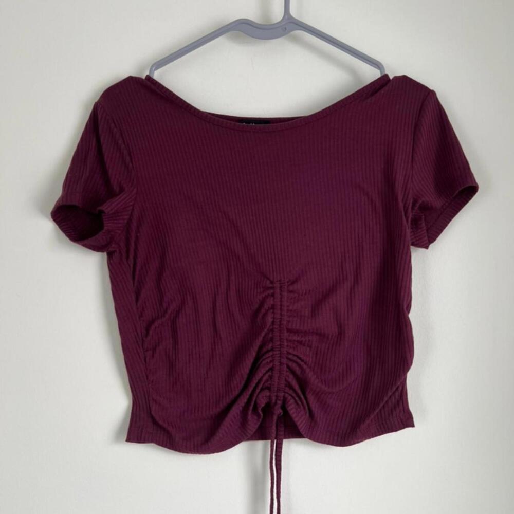 Dotti Burgundy Side-Ruched Crop Top - Size Small